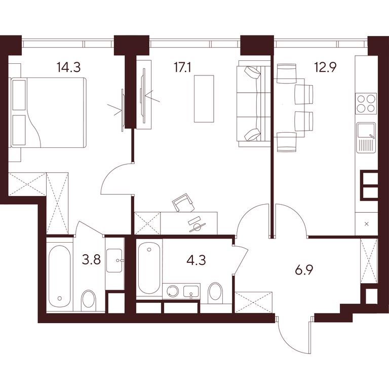 2-BD Apartment Sale, 59.3 sq. m. at INDY TOWERS (Indi Tauerz), Kuusinen Street, Moscow, Russia #1 2-BD Apartment Sale, 59.3 sq. m. at INDY TOWERS (Indi Tauerz), Kuusinen Street, Moscow, Russia #1
