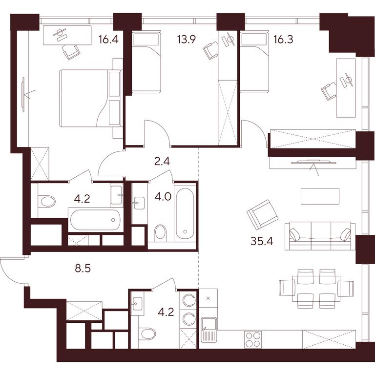 3-BD Apartment Sale, 105.3 sq. m. at INDY TOWERS (Indi Tauerz), Kuusinen Street, Moscow, Russia #1 3-BD Apartment Sale, 105.3 sq. m. at INDY TOWERS (Indi Tauerz), Kuusinen Street, Moscow, Russia #1