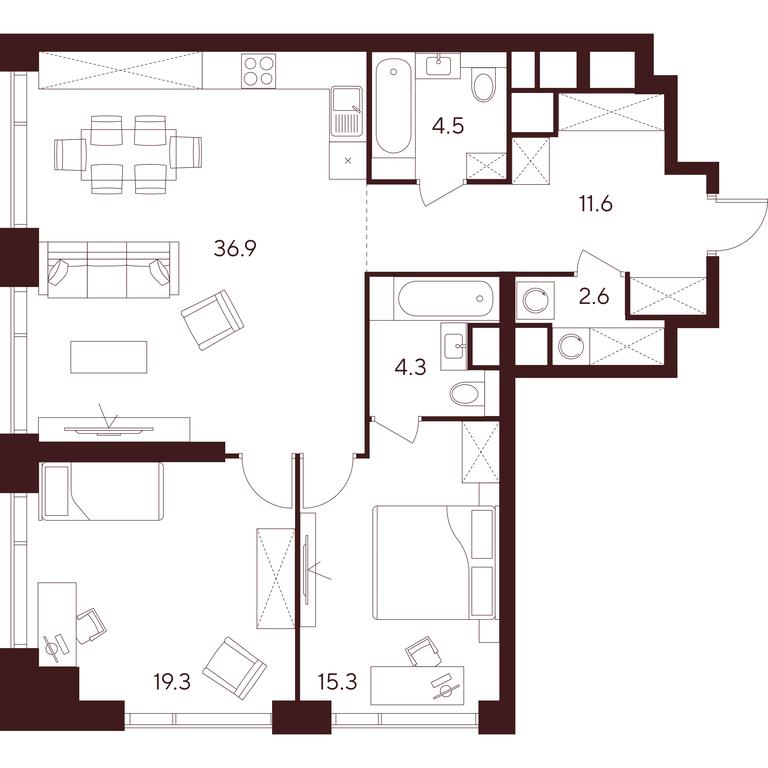 2-BD Apartment Sale, 94.5 sq. m. at INDY TOWERS (Indi Tauerz), Kuusinen Street, Moscow, Russia #1 2-BD Apartment Sale, 94.5 sq. m. at INDY TOWERS (Indi Tauerz), Kuusinen Street, Moscow, Russia #1