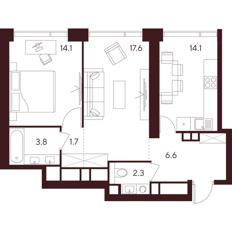 2-BD Apartment Sale, 60.2 sq. m. at INDY TOWERS (Indi Tauerz), Kuusinen Street, Moscow, Russia #1 2-BD Apartment Sale, 60.2 sq. m. at INDY TOWERS (Indi Tauerz), Kuusinen Street, Moscow, Russia #1
