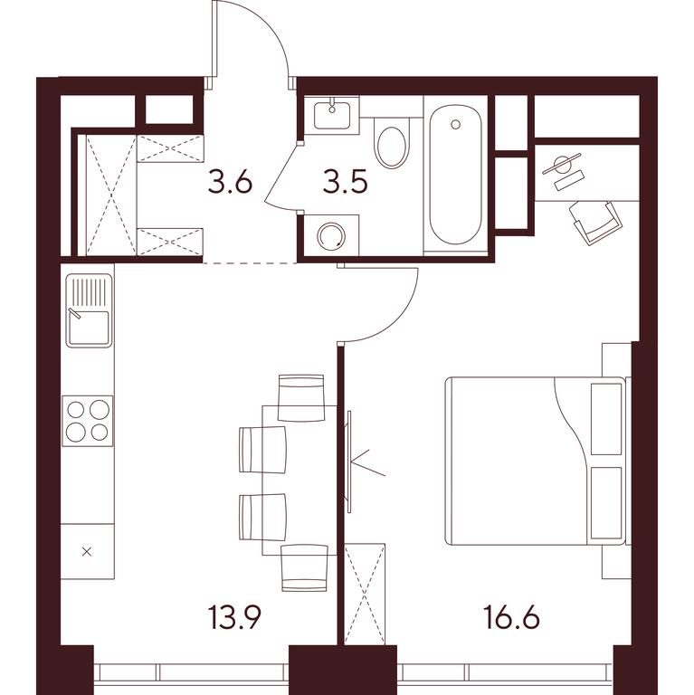 1-BD Apartment Sale, 37.6 sq. m. at INDY TOWERS (Indi Tauerz), Kuusinen Street, Moscow, Russia #1