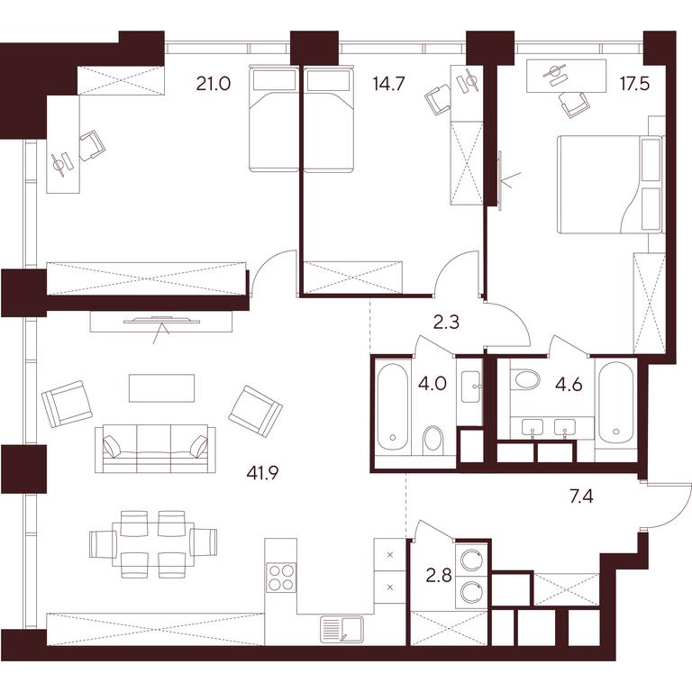 3-BD Apartment Sale, 116.2 sq. m. at INDY TOWERS (Indi Tauerz), Kuusinen Street, Moscow, Russia #1 3-BD Apartment Sale, 116.2 sq. m. at INDY TOWERS (Indi Tauerz), Kuusinen Street, Moscow, Russia #1