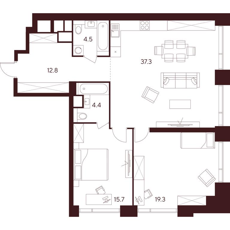 2-BD Apartment Sale, 94 sq. m. at INDY TOWERS (Indi Tauerz), Kuusinen Street, Moscow, Russia #1 2-BD Apartment Sale, 94 sq. m. at INDY TOWERS (Indi Tauerz), Kuusinen Street, Moscow, Russia #1