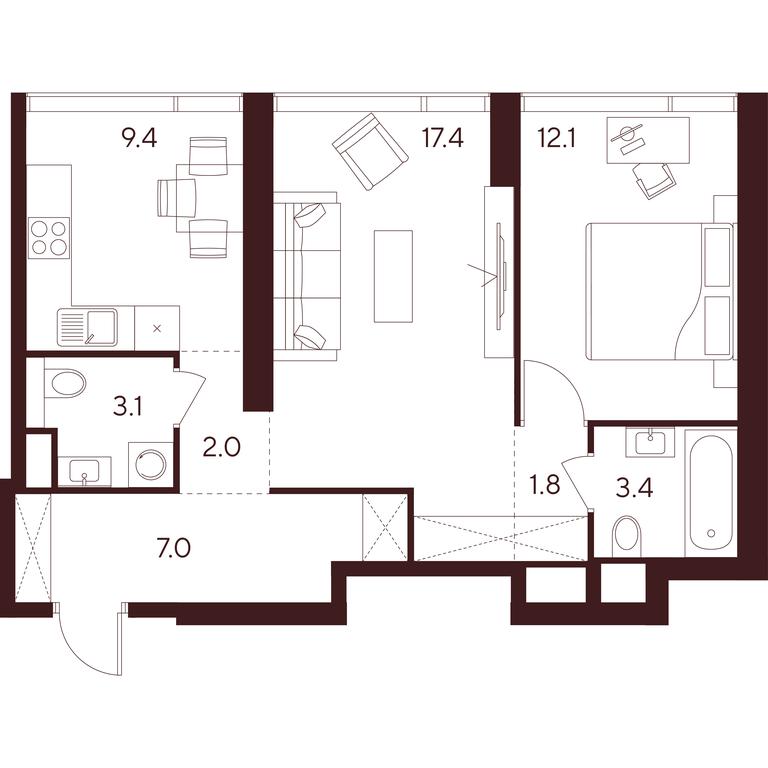 2-BD Apartment Sale, 56.2 sq. m. at INDY TOWERS (Indi Tauerz), Kuusinen Street, Moscow, Russia #1 2-BD Apartment Sale, 56.2 sq. m. at INDY TOWERS (Indi Tauerz), Kuusinen Street, Moscow, Russia #1
