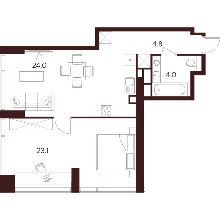 1-BD Apartment Sale, 55.9 sq. m. at INDY TOWERS (Indi Tauerz), Kuusinen Street, Moscow, Russia #1