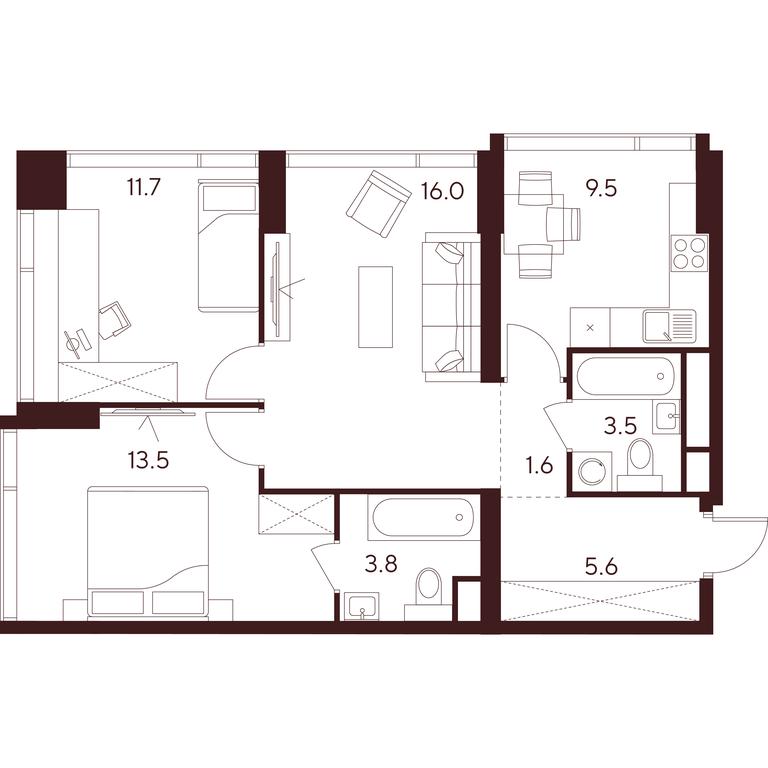 Продажа 3-комн. квартиры, 65,2 м² в ЖК «INDY TOWERS (Инди Тауэрз)», улица Куусинена, Москва, Россия #1