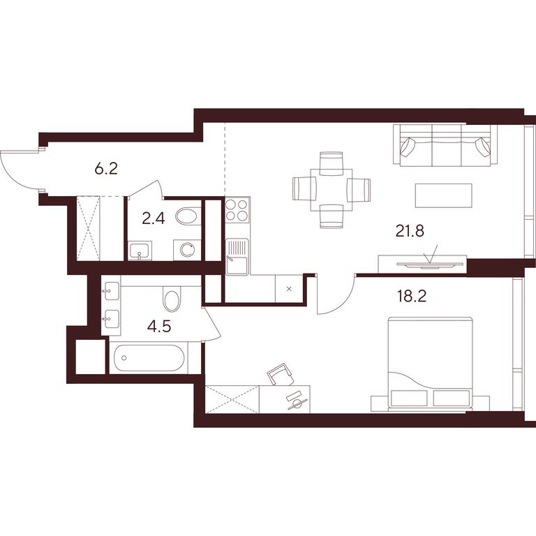 1-BD Apartment Sale, 53.1 sq. m. at INDY TOWERS (Indi Tauerz), Kuusinen Street, Moscow, Russia #1