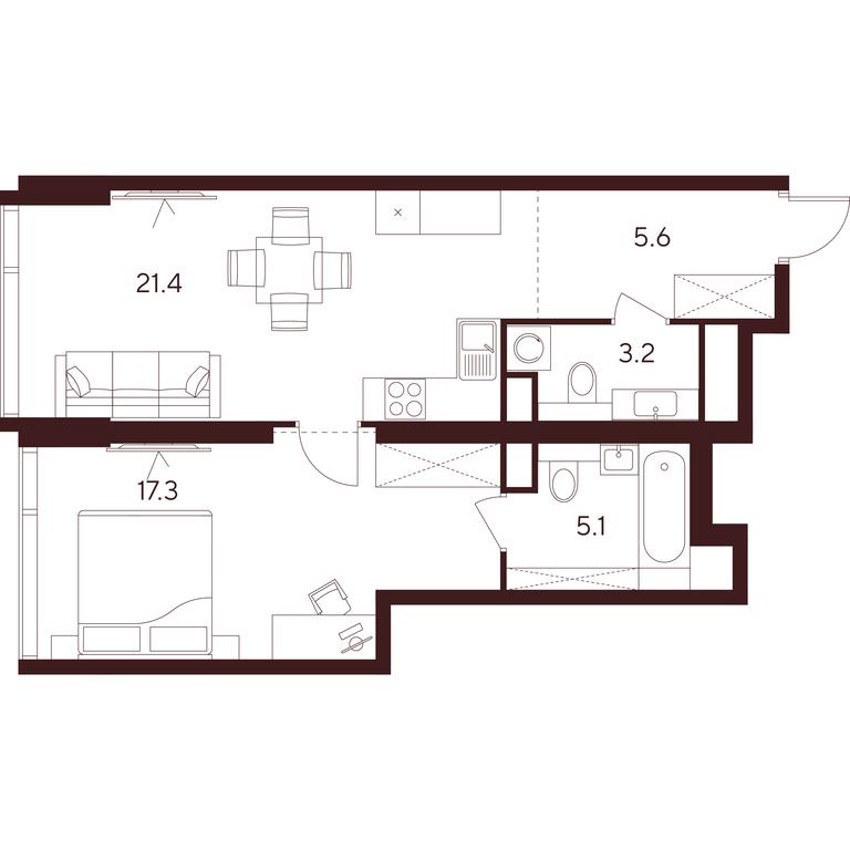1-BD Apartment Sale, 52.6 sq. m. at INDY TOWERS (Indi Tauerz), Kuusinen Street, Moscow, Russia #1