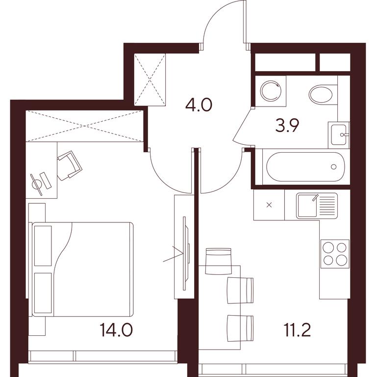 1-BD Apartment Sale, 33.1 sq. m. at INDY TOWERS (Indi Tauerz), Kuusinen Street, Moscow, Russia #1
