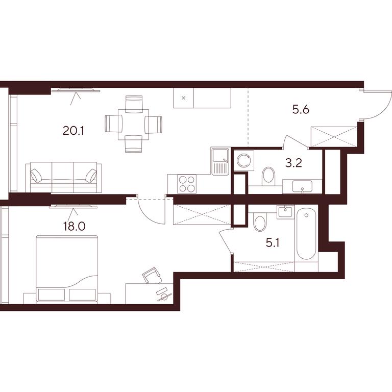 1-BD Apartment Sale, 52 sq. m. at INDY TOWERS (Indi Tauerz), Kuusinen Street, Moscow, Russia #1