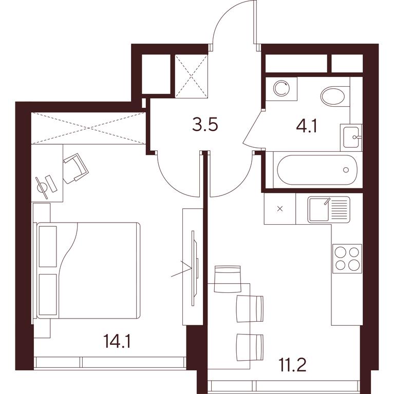 1-BD Apartment Sale, 32.9 sq. m. at INDY TOWERS (Indi Tauerz), Kuusinen Street, Moscow, Russia #1