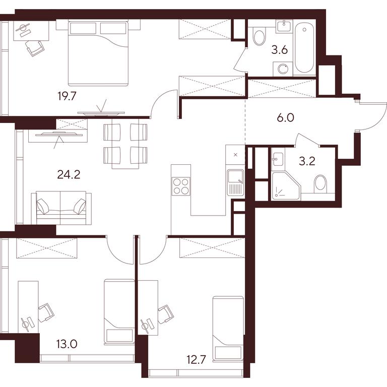 3-BD Apartment Sale, 82.4 sq. m. at INDY TOWERS (Indi Tauerz), Kuusinen Street, Moscow, Russia #1