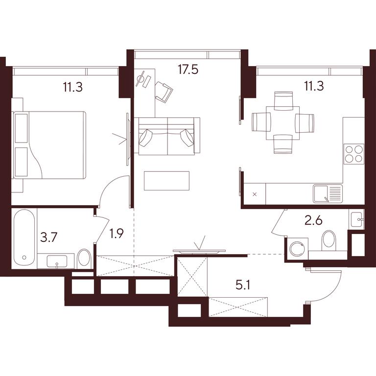 2-BD Apartment Sale, 53.4 sq. m. at INDY TOWERS (Indi Tauerz), Kuusinen Street, Moscow, Russia #1 2-BD Apartment Sale, 53.4 sq. m. at INDY TOWERS (Indi Tauerz), Kuusinen Street, Moscow, Russia #1