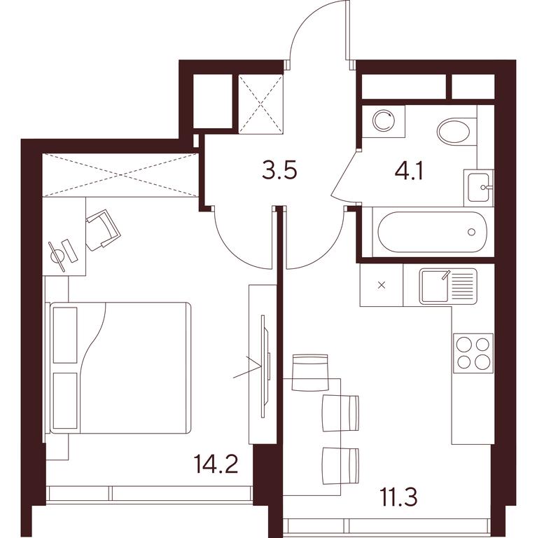 1-BD Apartment Sale, 33.1平方米 at INDY TOWERS (Indi Tauerz), Kuusinen Street, Moscow, Russia #1