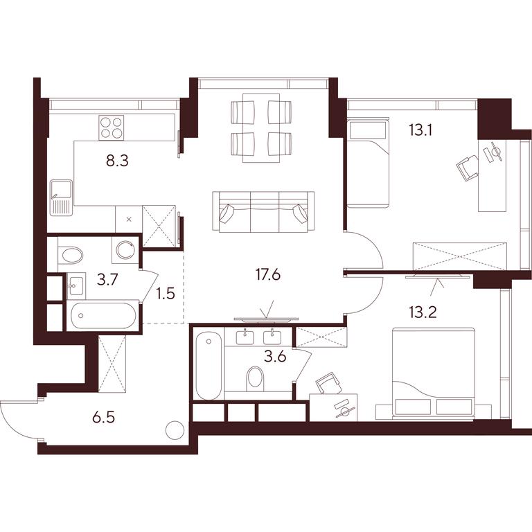 3-BD Apartment Sale, 67.5 sq. m. at INDY TOWERS (Indi Tauerz), Kuusinen Street, Moscow, Russia #1 3-BD Apartment Sale, 67.5 sq. m. at INDY TOWERS (Indi Tauerz), Kuusinen Street, Moscow, Russia #1