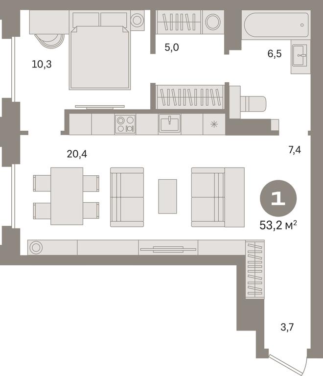 1-BD Apartment Sale, 53.2 sq. m. at Kvartal «MONS», Ogorodny Drive, Moscow, Russia #1