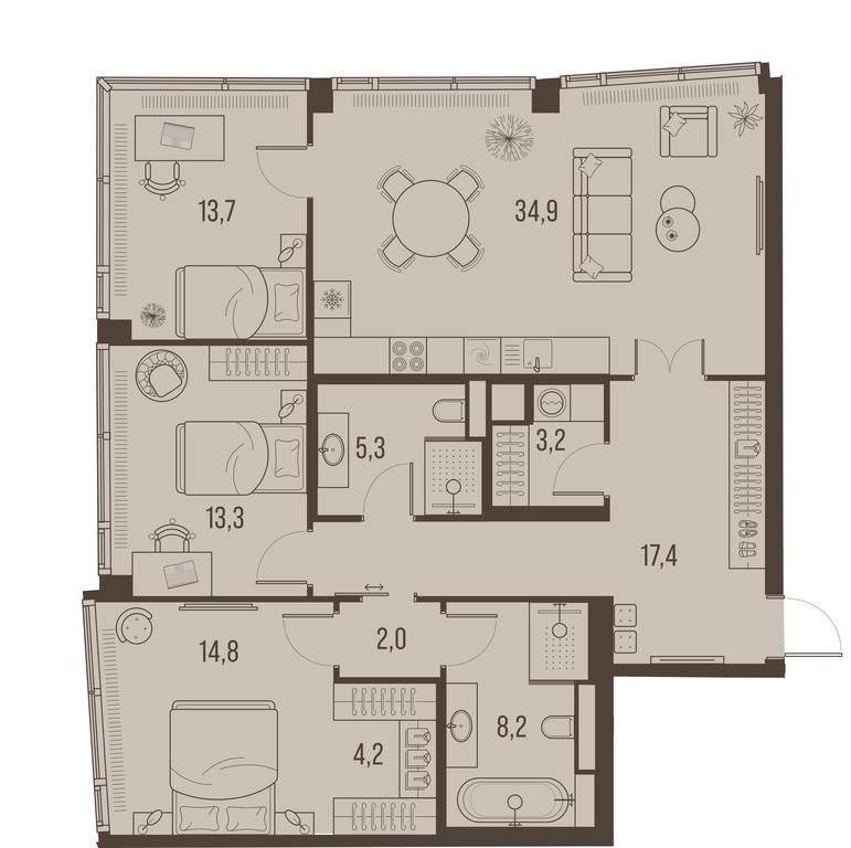 3-BD Apartment Sale, 117.6 sq. m. at High Life, Letnikovskaya Street, 11/10с1, Moscow, Russia #1