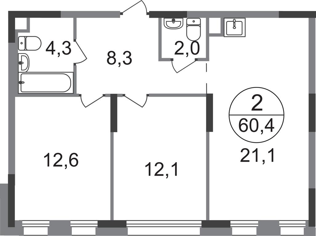 2-BD Apartment Sale, 60.4 sq. m. at Peredelkino Blizhnee, Korneya Chukovskogo Street, 1, Vnukovskoye Settlement, Moscow, Russia #1