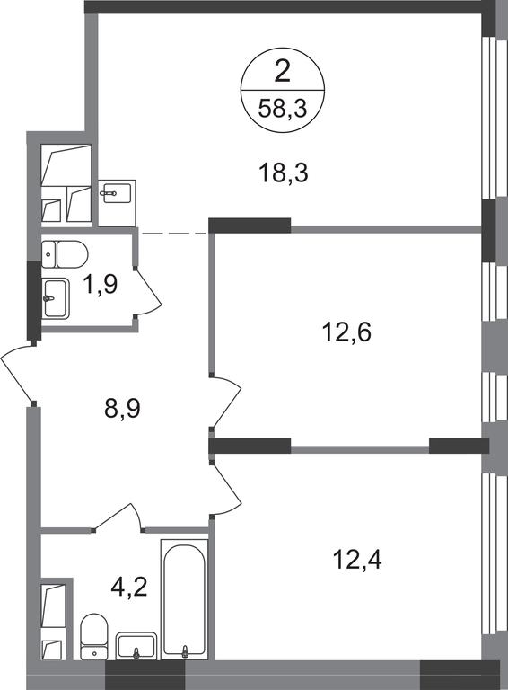 2-BD Apartment Sale, 58.3 sq. m. at Peredelkino Blizhnee, Korneya Chukovskogo Street, 1, Vnukovskoye Settlement, Moscow, Russia #1