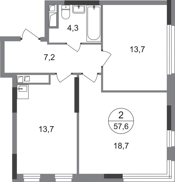 2-BD Apartment Sale, 57.6 sq. m. at Peredelkino Blizhnee, Korneya Chukovskogo Street, 1, Vnukovskoye Settlement, Moscow, Russia #1