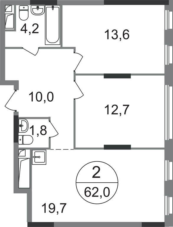 2-BD Apartment Sale, 62平方米 at Peredelkino Blizhnee, Korneya Chukovskogo Street, 1, Vnukovskoye Settlement, Moscow, Russia #1