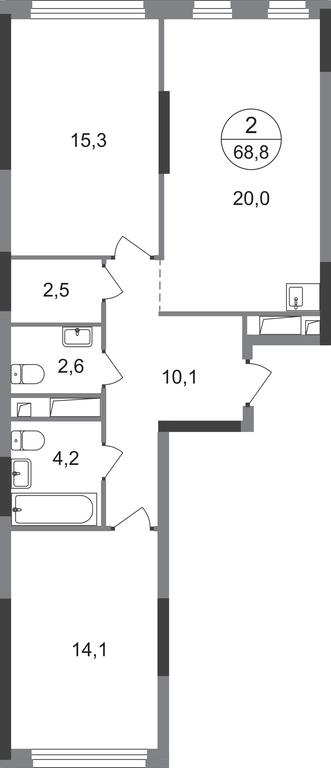 2-BD Apartment Sale, 68.8平方米 at Peredelkino Blizhnee, Korneya Chukovskogo Street, 1, Vnukovskoye Settlement, Moscow, Russia #1