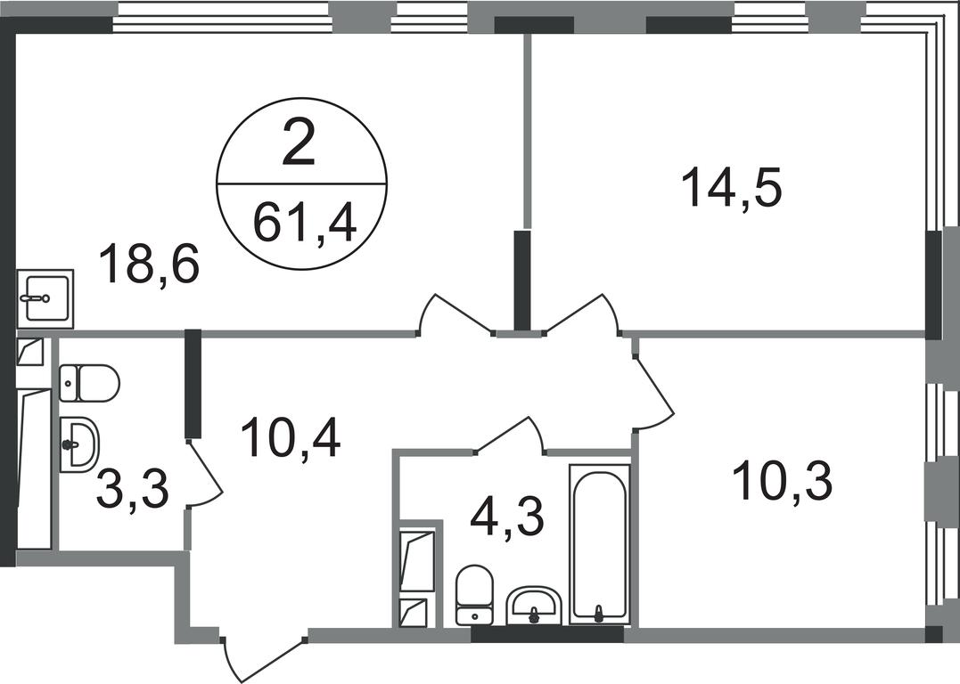 2-BD Apartment Sale, 61.4 sq. m. at Peredelkino Blizhnee, Korneya Chukovskogo Street, 1, Vnukovskoye Settlement, Moscow, Russia #1