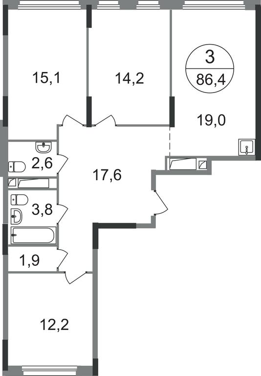 3-BD Apartment Sale, 86.4 sq. m. at Peredelkino Blizhnee, Korneya Chukovskogo Street, 1, Vnukovskoye Settlement, Moscow, Russia #1