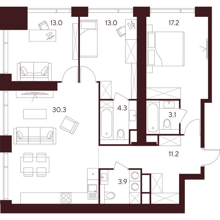 3-BD Apartment Sale, 96 sq. m. at INDY TOWERS (Indi Tauerz), Kuusinen Street, Moscow, Russia #1 3-BD Apartment Sale, 96 sq. m. at INDY TOWERS (Indi Tauerz), Kuusinen Street, Moscow, Russia #1