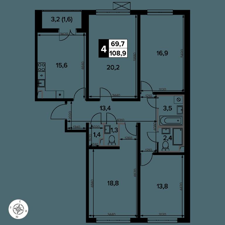 4-BD Apartment Sale, 109.1 sq. m. at Yzhnaya Bitsa, Yuzhnaya Bitsa Residential Complex, posyolok Bittsa, Leninskiy City District, Moscow Region, Russia #2 4-BD Apartment Sale, 109.1 sq. m. at Yzhnaya Bitsa, Yuzhnaya Bitsa Residential Complex, posyolok Bittsa, Leninskiy City District, Moscow Region, Russia #2