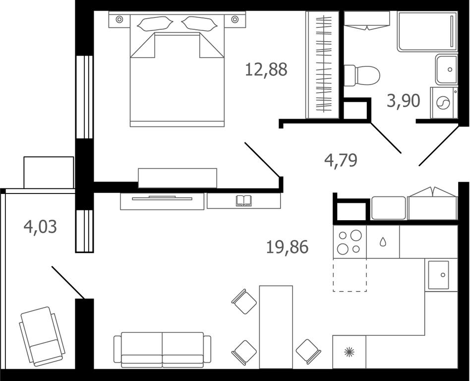 2-BD Apartment Sale, 42.6 sq. m. at Desyatka, Molodyozhnaya Street, 8, Ramenskoye, Moscow Region, Russia #1