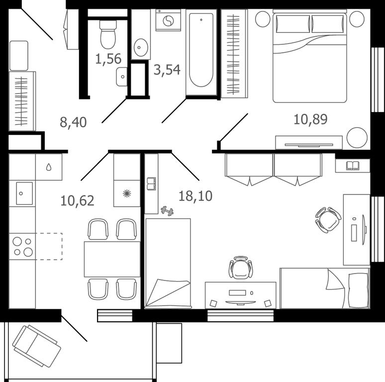 2-BD Apartment Sale, 54.2 sq. m. at Desyatka, Molodyozhnaya Street, 8, Ramenskoye, Moscow Region, Russia #1