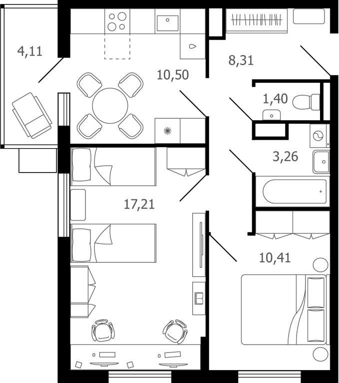 2-BD Apartment Sale, 52.4 sq. m. at Desyatka, Molodyozhnaya Street, 8, Ramenskoye, Moscow Region, Russia #1