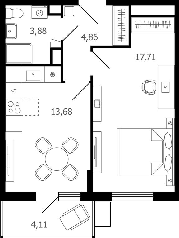 1-BD Apartment Sale, 41.6 sq. m. at Desyatka, Molodyozhnaya Street, 8, Ramenskoye, Moscow Region, Russia #1