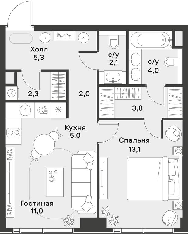 Apartment Sale, 48.6 sq. m. at Alia, Lyotnaya Street, 95Бк2, Moscow, Russia #1