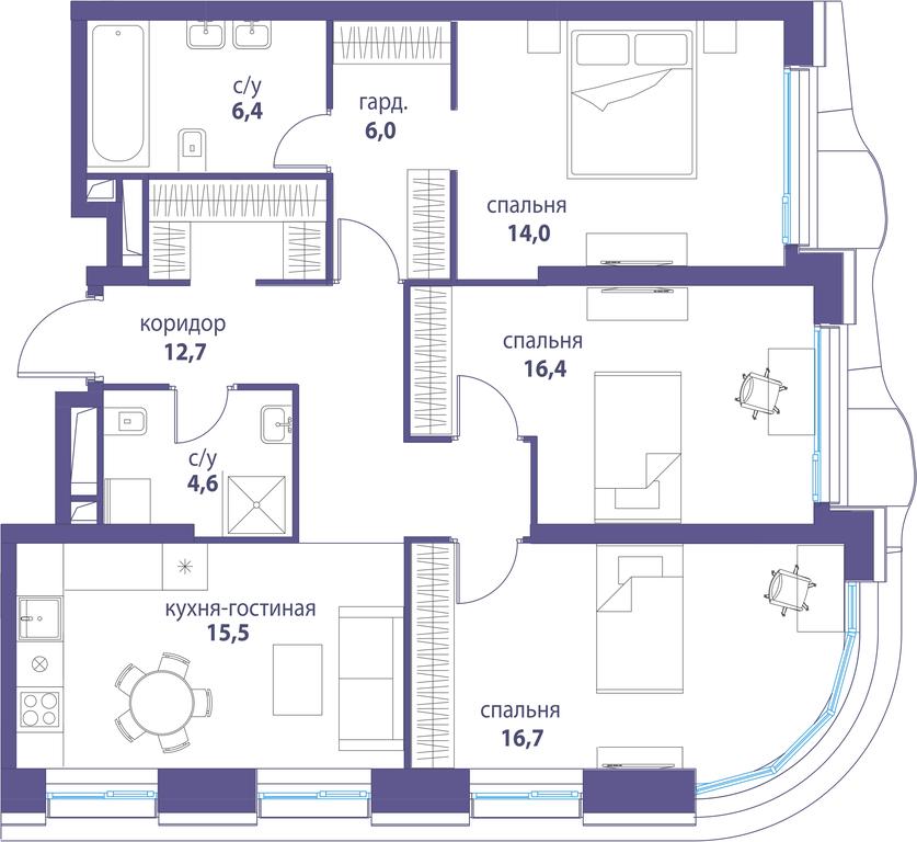 Продажа 3-комн. квартиры, 92,3 м² в ЖК «Символ», проезд Невельского, 6к1, Москва, Россия #1 Продажа 3-комн. квартиры, 92,3 м² в ЖК «Символ», проезд Невельского, 6к1, Москва, Россия #1