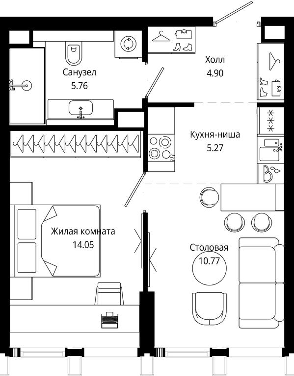 1-BD Apartment Sale, 40.68平方米 at Mod, 4th Maryinoy Roschi Street, 12с9, Moscow, Russia #1