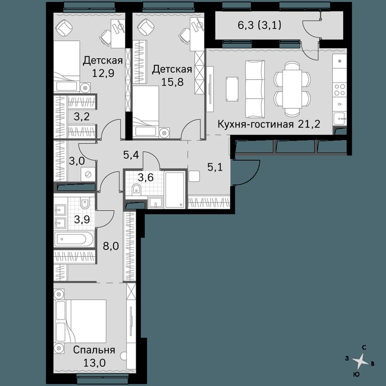 3-BD Apartment Sale, 98.2 sq. m. at Sky Garden, Stroitelny Drive, 9с6, Moscow, Russia #1