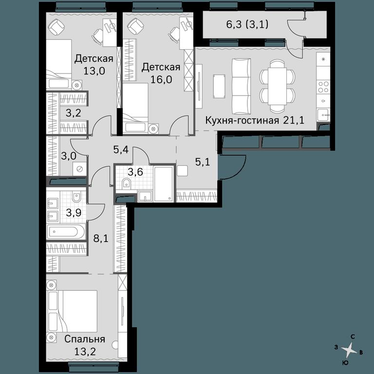 3-BD Apartment Sale, 98.7平方米 at Sky Garden, Stroitelny Drive, 9с6, Moscow, Russia #1