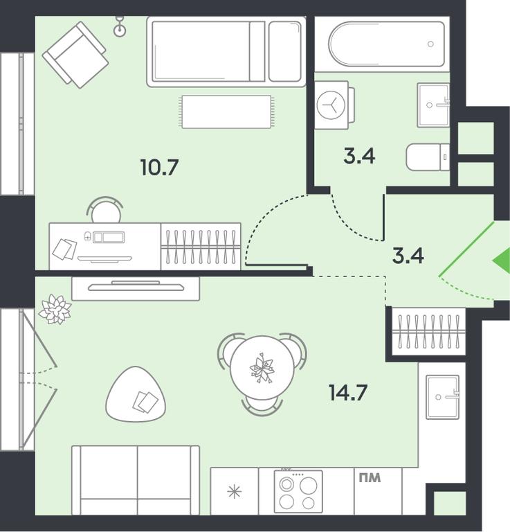1-BD Apartment Sale, 32.2 sq. m. at balance, Ryazansky Avenue, Moscow, Russia #1