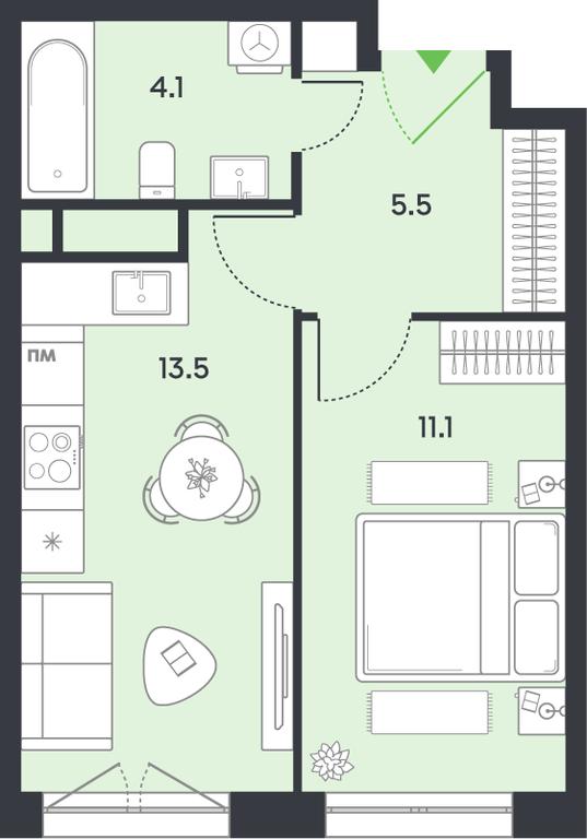 1-BD Apartment Sale, 34.2平方米 at balance, Ryazansky Avenue, Moscow, Russia #1