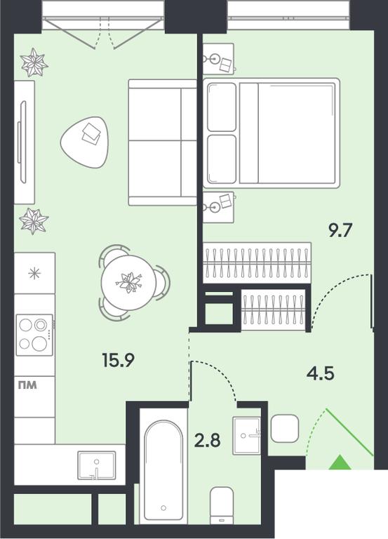 1-BD Apartment Sale, 32.9平方米 at balance, Ryazansky Avenue, Moscow, Russia #1