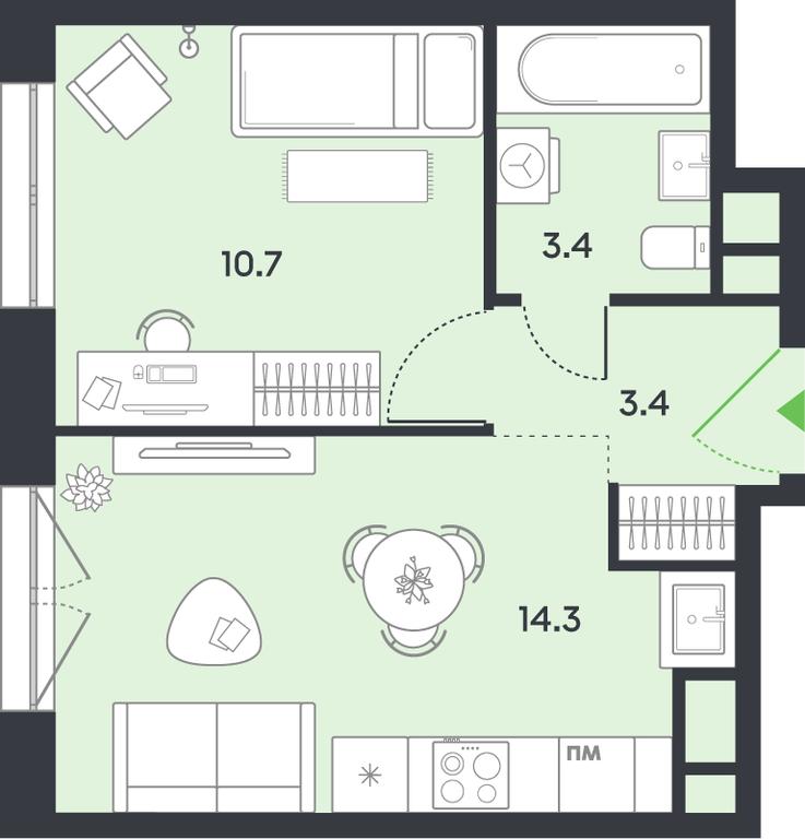 1-BD Apartment Sale, 31.8 sq. m. at balance, Ryazansky Avenue, Moscow, Russia #1