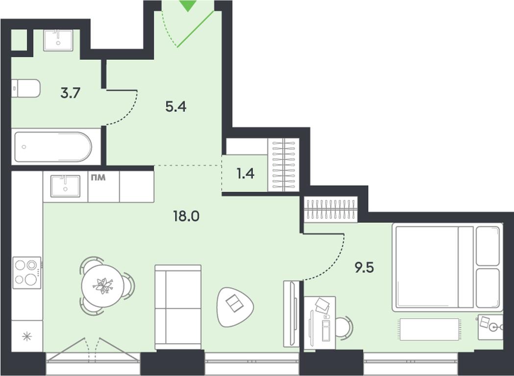 1-BD Apartment Sale, 38平方米 at balance, Ryazansky Avenue, Moscow, Russia #1