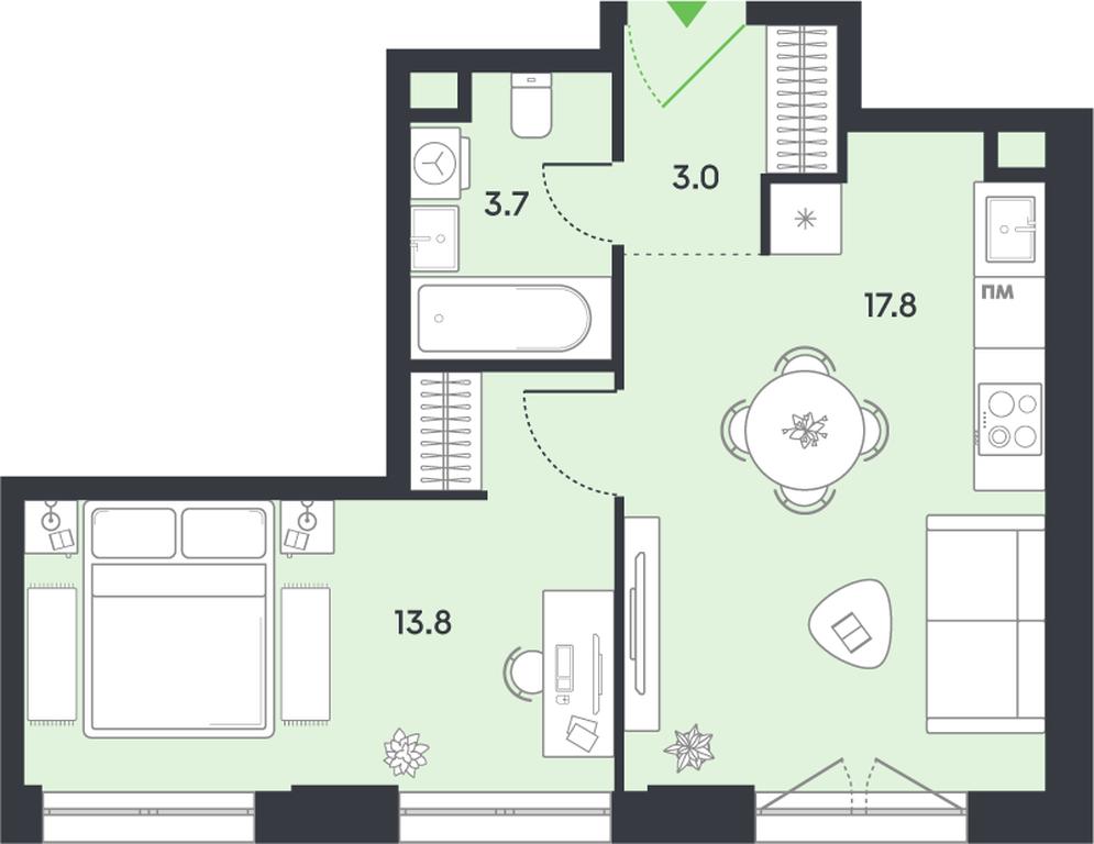 1-BD Apartment Sale, 38.3平方米 at balance, Ryazansky Avenue, Moscow, Russia #1