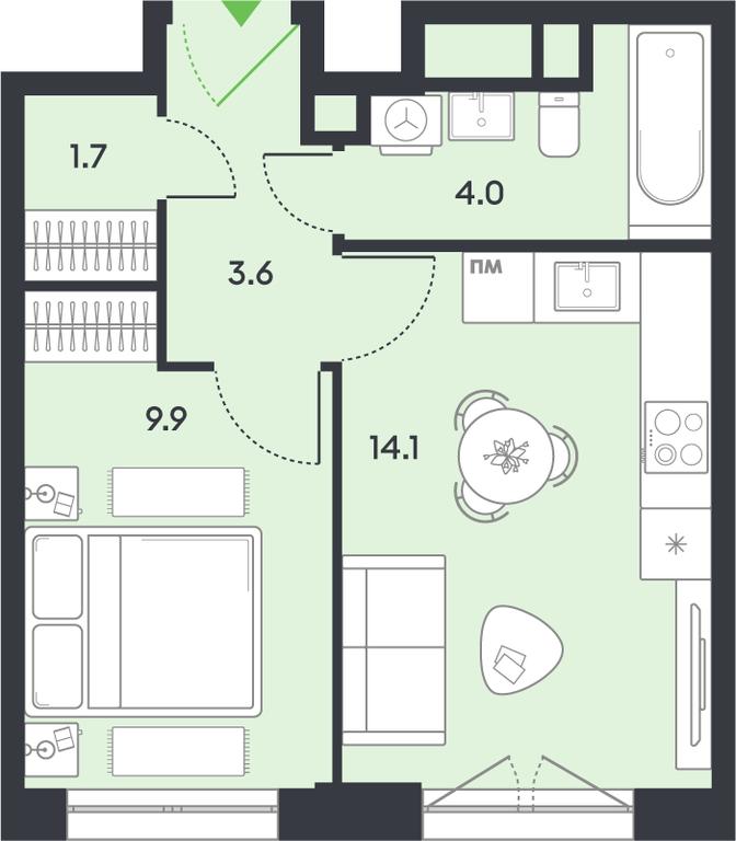1-BD Apartment Sale, 33.3平方米 at balance, Ryazansky Avenue, Moscow, Russia #1