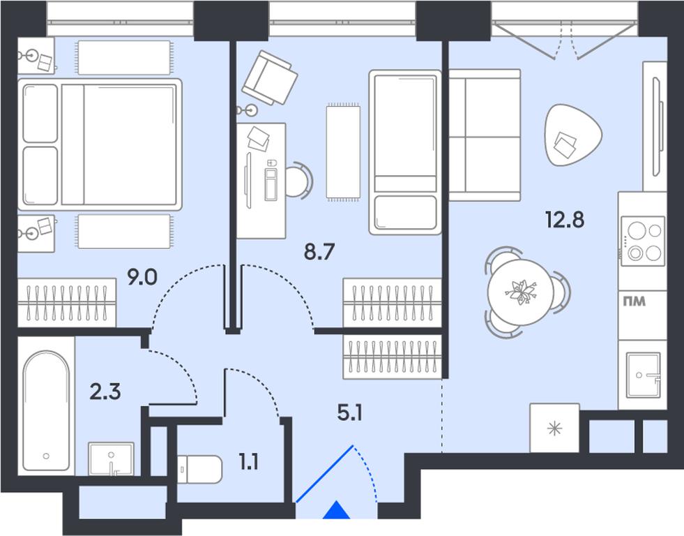 2-BD Apartment Sale, 39平方米 at balance, Ryazansky Avenue, Moscow, Russia #1