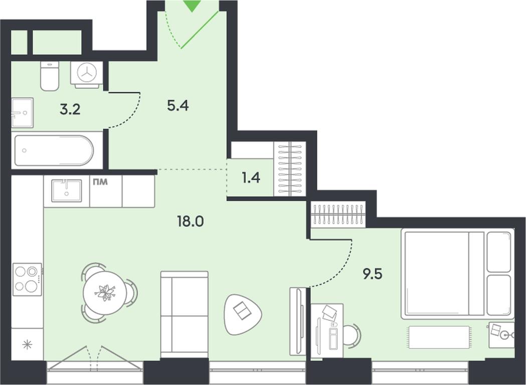 1-BD Apartment Sale, 37.5平方米 at balance, Ryazansky Avenue, Moscow, Russia #1