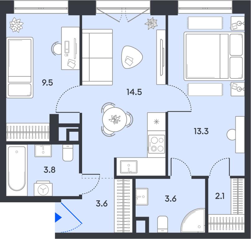 2-BD Apartment Sale, 50.4平方米 at balance, Ryazansky Avenue, Moscow, Russia #1