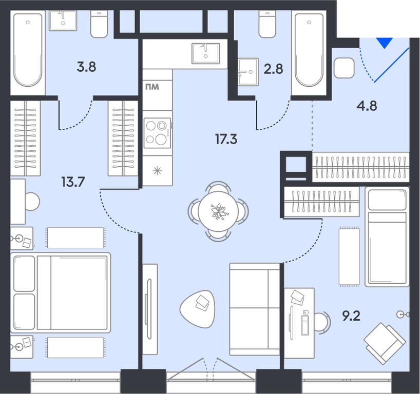 2-BD Apartment Sale, 51.6平方米 at balance, Ryazansky Avenue, Moscow, Russia #1 2-BD Apartment Sale, 51.6平方米 at balance, Ryazansky Avenue, Moscow, Russia #1